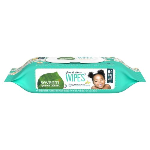  [아마존베스트]Seventh Generation Baby Wipes, Free & Clear with Flip Top Dispenser, 64 count