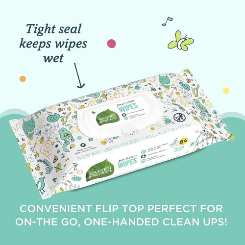  [아마존베스트]Seventh Generation Baby Wipes, Free & Clear with Flip Top Dispenser, 64 count