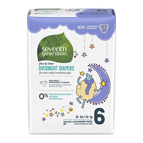  [아마존베스트]Seventh Generation Baby Free & Clear Overnight Diapers, Stage 6, 17 Count, Pack of 4