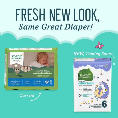  [아마존베스트]Seventh Generation Baby Free & Clear Overnight Diapers, Stage 6, 17 Count, Pack of 4