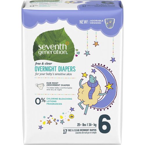  [아마존베스트]Seventh Generation Baby Free & Clear Overnight Diapers, Stage 6, 17 Count, Pack of 4