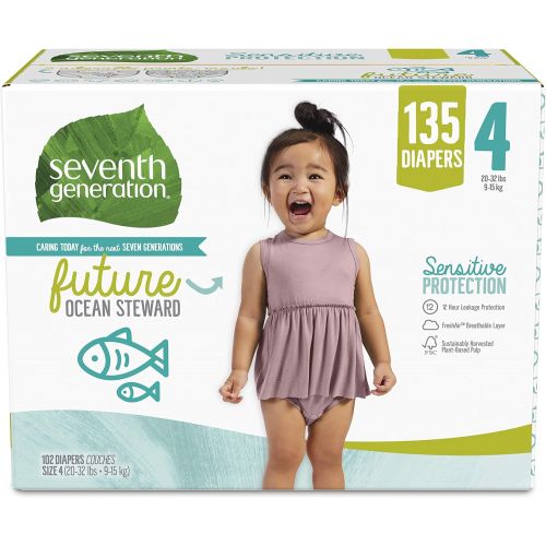  Seventh Generation Baby Diapers for Sensitive Skin, Animal Prints, Size 4, 135 Count (Packaging May Vary)