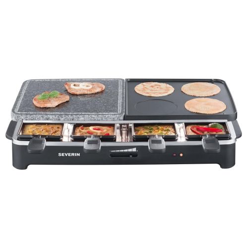  Severin RG 2341 Raclette (1500 Watt, 8 Pfaennchen, Partygrill mit Naturgrillstein) schwarz (Zertifiziert und Generalueberholt)