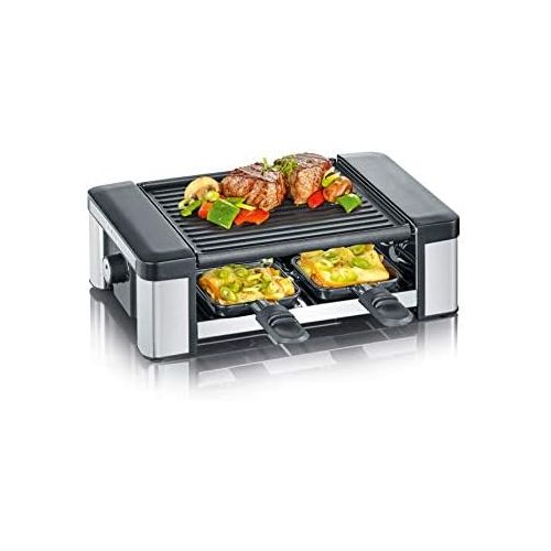  SEVERIN Raclette-Partygrill mit Wendegrillplatte, ca. 600 W, Inkl. 4 Pfannchen und 4 Holzschaber, RG 2674