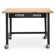 Seville Classics UltraGraphite Commercial Heavy-Duty Wood Top Workbench with Drawer on Wheels