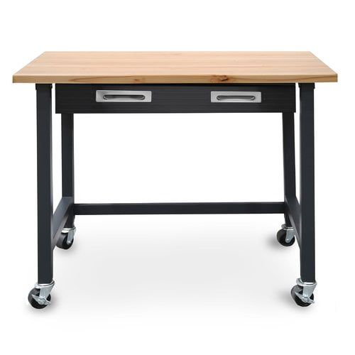  Seville Classics UltraGraphite Commercial Heavy-Duty Wood Top Workbench with Drawer on Wheels