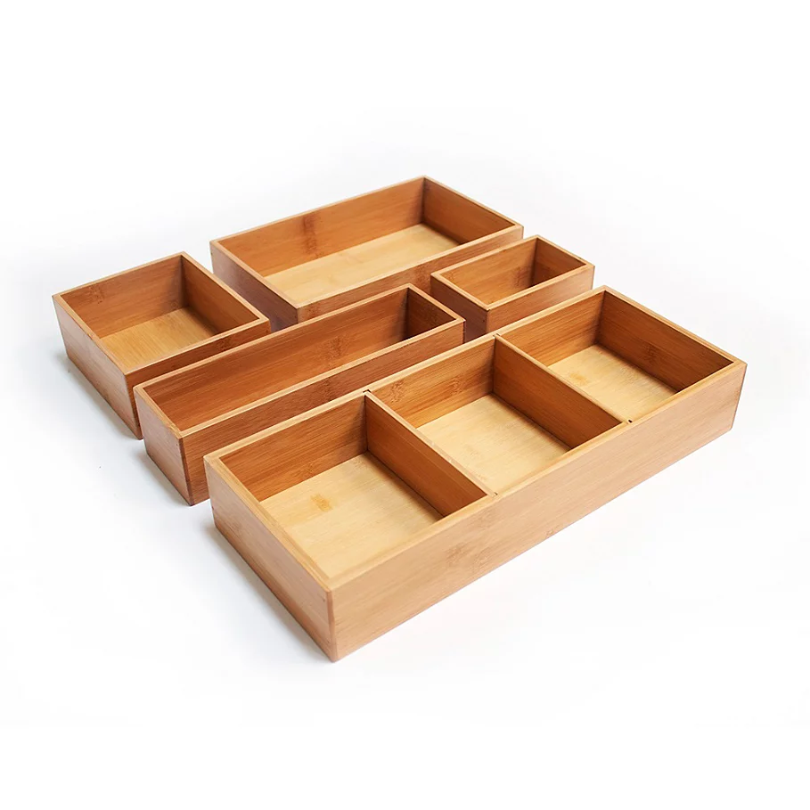  Seville Classics 5-Piece Bamboo Storage Box Drawer Organizer Set