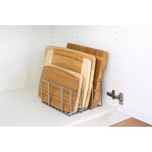  Seville Classics Vertical Pan Lid Rack Kitchen Counter and Cabinet Organizer, 10 W x 8.5 D x 5 H, Platinum