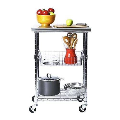  Seville Classics Stainless-Steel Professional Kitchen Work Table Cart Utility NSF-Certified Storage, 24 W x 20 D x 36 H, Chrome