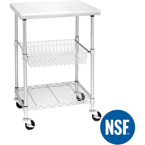  Seville Classics Stainless-Steel Professional Kitchen Work Table Cart Utility NSF-Certified Storage, 24 W x 20 D x 36 H, Chrome