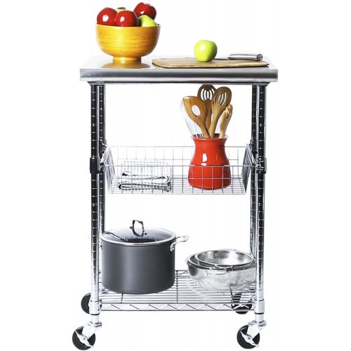  Seville Classics Stainless-Steel Professional Kitchen Work Table Cart Utility NSF-Certified Storage, 24 W x 20 D x 36 H, Chrome