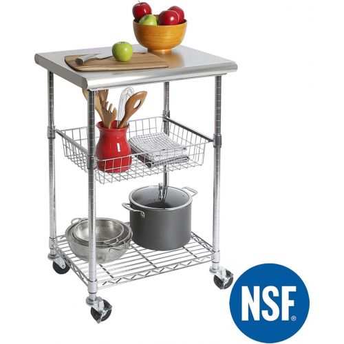  Seville Classics Stainless-Steel Professional Kitchen Work Table Cart Utility NSF-Certified Storage, 24 W x 20 D x 36 H, Chrome