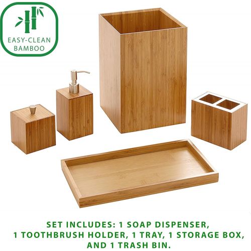  Seville Classics 5-Piece Bamboo Bath and Vanity Luxury Bathroom Essentials Accessory Set