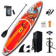 Sevylor FeatherLite 11’6 Inflatable SUP Set | Inflatable Stand Up Paddle Board with Accessories & Carry Bag | Bottom Fins for Paddling, Surf Control, Non-Slip Deck（red）