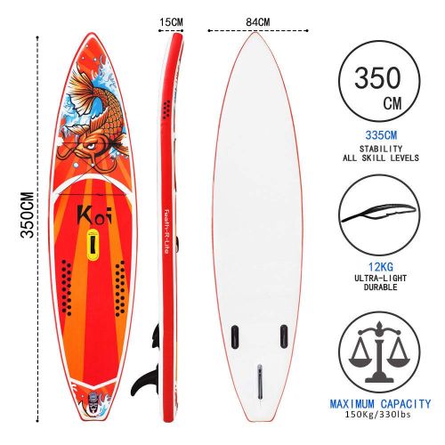  Sevylor FeatherLite 11’6 Inflatable SUP Set | Inflatable Stand Up Paddle Board with Accessories & Carry Bag | Bottom Fins for Paddling, Surf Control, Non-Slip Deck（red）