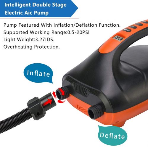  Sevylor 20PSI Max SUP Air Pump Electric - 12V DC Car Connector, Smart Dual Stage Inflation Deflation & Auto-Off, Digital Adjustable LCD Function, SUP Pump for Inflatable Stand Up Paddle Bo