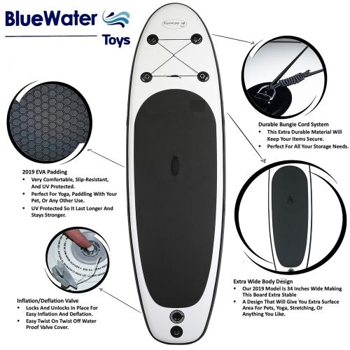  Sevylor Blue Water 11’ Premium SUP | Inflatable Stand Up Paddle Board Set | 34 Inches Wide Extra Stable | Extra Large Non-Slip Deck | 6 Inches Thick | Youth & Adult