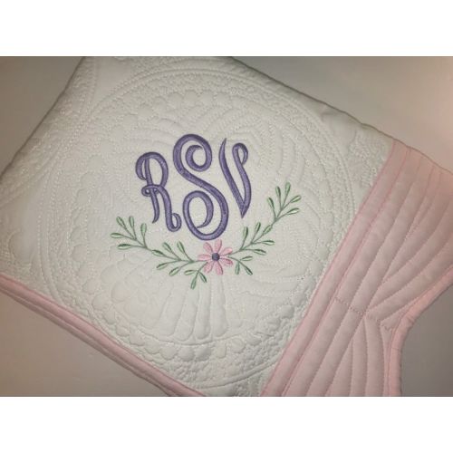  SewCuteBabyQuiltsUS Simple Floral Monogrammed Personalized Baby Girl Keepsake Quilt Blanket