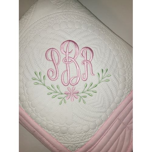  SewCuteBabyQuiltsUS Simple Floral Monogrammed Personalized Baby Girl Keepsake Quilt Blanket
