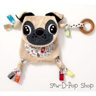 /SewDPopShop Custom Pug Mini Baby Blanket Lovey Teething Organic Ring Toy Friend