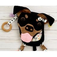 SewDPopShop Rottweiler Mini Baby Blanket Animal Lovey Organic Ring Teether Toy Friend