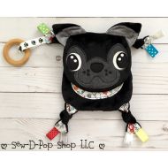 SewDPopShop Black Pug Baby Mini Blanket Lovey Teething Organic Ring Toy Friend