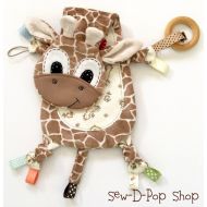 SewDPopShop Giraffe Mini Lovey Neutral Baby Blanket Organic Wooden Teether Buddy