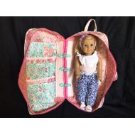 SewGetIt Pink and Mint Green 18 Doll Carrying Case/Backpack fits American Girl or similar, Paisley Pattern Quilted Fabric, Handmade, Custom Design