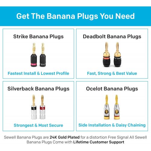  Sewell SW-29863-12 Deadbolt Banana Plugs 12-Pairs by, Gold Plated Speaker Plugs, Quick Connect