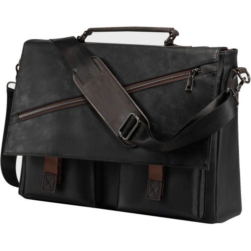  [아마존베스트]Seyfocnia Leather Messenger Bag for Men, 14 15.6 17.3 Inch Vintage Leather Laptop Bag Briefcase Satchel,Large School Work Bag (Black-17.3inch)