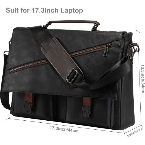  [아마존베스트]Seyfocnia Leather Messenger Bag for Men, 14 15.6 17.3 Inch Vintage Leather Laptop Bag Briefcase Satchel,Large School Work Bag (Black-17.3inch)