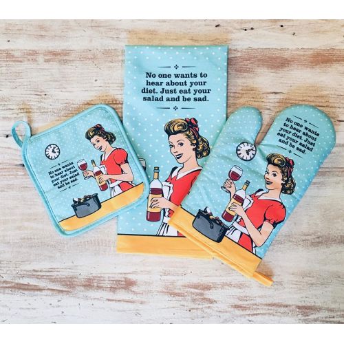  [아마존베스트]Seymour Butz Funny Oven Mitt, Potholder, and Tea Towel Set - Perfect Housewarming Gift