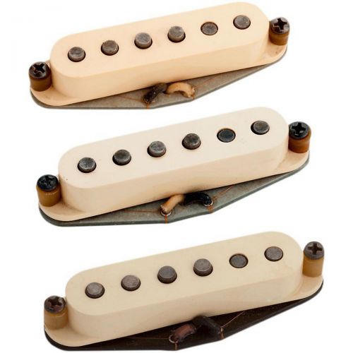  Seymour Duncan},description:Matched set of Antiquity II Strat pickups from 60s. Aged cosmetically and sonically with added chime and quack. Dont let the name fool you: the 60s Surf