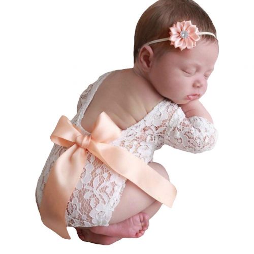  Seyurigaoka Newborn Infant Baby Photography Props Girls Lace Bow Vest Bodysuits Romper Photo Shoot Princess Clothes