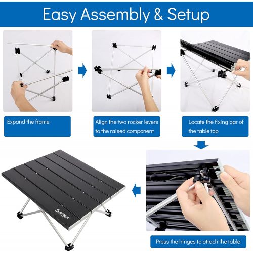  Sfee Folding Camping Table - Portable Ultralight Aluminum Camp Table Lightweight Compact Roll Up Picnic Table for Picnic Outdoor Hiking BBQ Camping Kitchen Fishing Beach with Carry