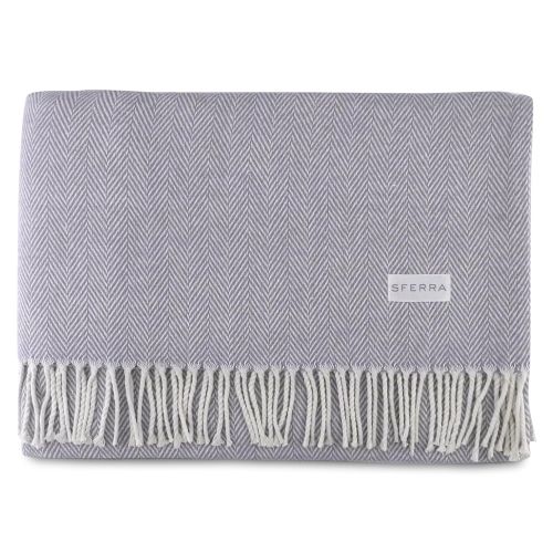  Sferra Celine Herringbone, 100% Cotton Throw Blanket - Lilac