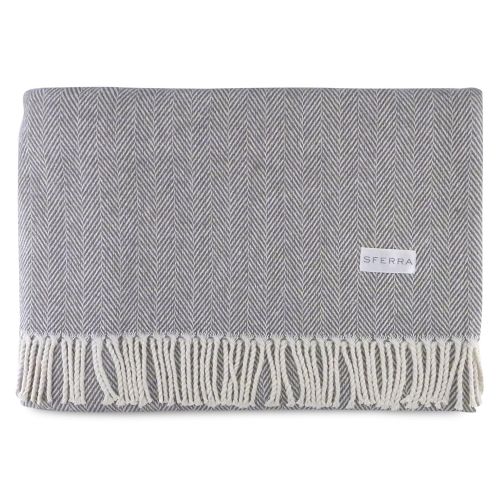  Sferra Celine Herringbone, 100% Cotton Throw Blanket - Charcoal