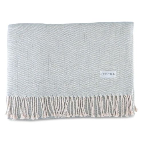  Sferra Celine Herringbone, 100% Cotton Throw Blanket - Silver Sage