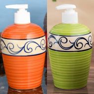 Sforzi Decorative Ceramic Refillable Liquid Hand wash soap Dispenser, Shampoo Dispenser, Lotion Dispenser, Gel Dispenser for Kitchen or Bathroom Counter Tops - Set of 2 dispensers