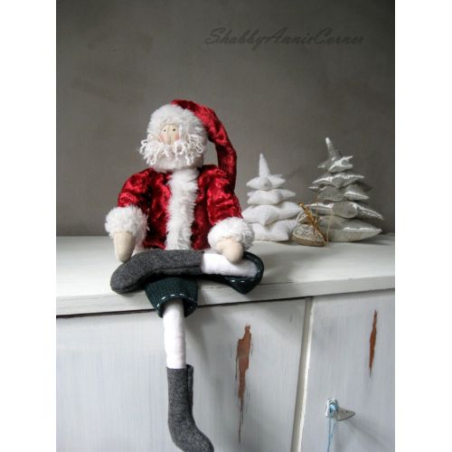  ShabbyAnnieCorner Santa doll Tilda Santa Claus Christmas shelf sitter Santa mantel decor Scandinavian New Year Father Christmas Gifts for Kids Christmas toys