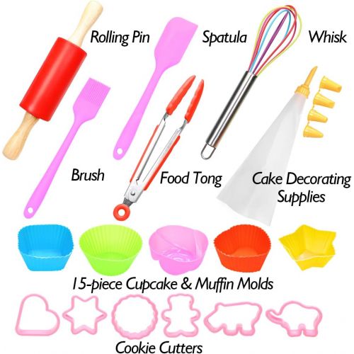  [아마존베스트]Shacoryze Kids Cooking and Baking Set 40 Pcs with Storage Case, Real Kitchen Utensils Kit for Toddlers Teens, Gift for Girls&Boys, Nonstick Rolling Pin Silicone Pastry Mat Cupcake