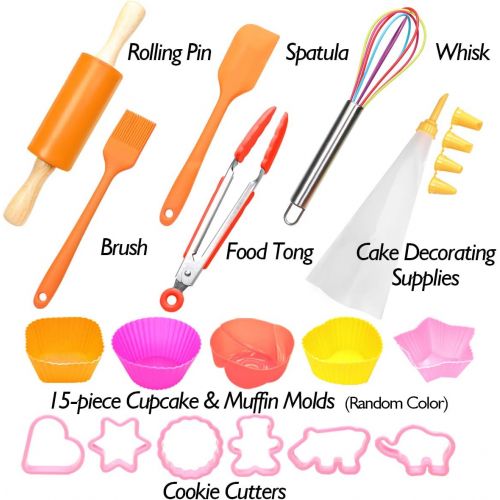  [아마존베스트]Shacoryze Kids Cooking and Baking Set 40 Pcs with Storage Case, Real Kitchen Utensils Kit for Toddlers Teens, Gift for Girls&Boys, Nonstick Rolling Pin Silicone Pastry Mat Cupcake