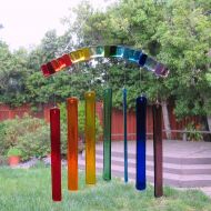 /Shakufdesign Fused Glass Rainbow Windchime, Rainbow Mobile, Colorful Mosaic, Beach Glass Suncatcher, Wall Art, Beach House Decor