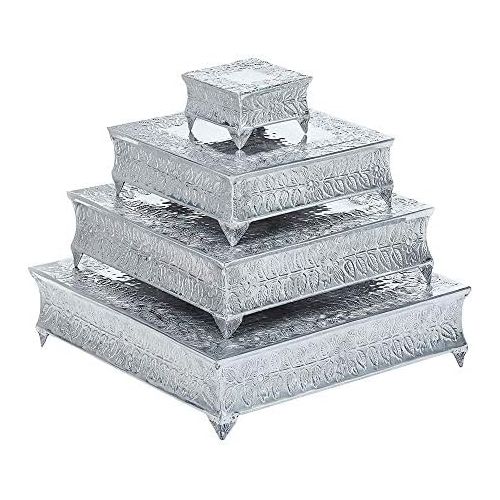  Shalimar Showroom AL 4182-VC Shalimars Aluminium Wedding Cake Stand Intricately Designed Home Decor, 22 by 18 by 14 by 6-Inch, (Square Set of 4)