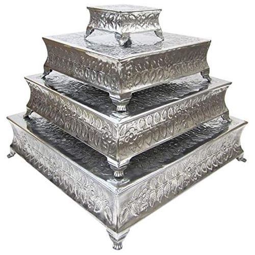  Shalimar Showroom AL 4182-VC Shalimars Aluminium Wedding Cake Stand Intricately Designed Home Decor, 22 by 18 by 14 by 6-Inch, (Square Set of 4)