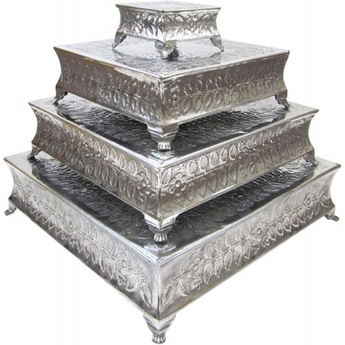  Shalimar Showroom AL 4182-VC Shalimars Aluminium Wedding Cake Stand Intricately Designed Home Decor, 22 by 18 by 14 by 6-Inch, (Square Set of 4)