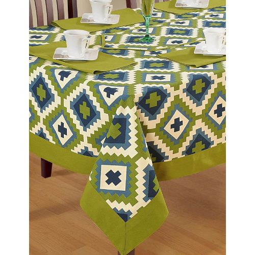  ShalinIndia Colorful Multicolor Cotton Spring Floral Tablecloths Tables 54 X 54 Inches, Grass Green Border