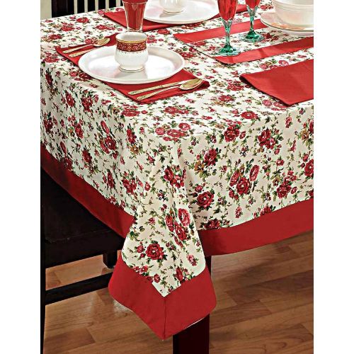  ShalinIndia Colorful Small Rectangular Outdoor Tablecloth Cotton Spring 60 X 84 Inches, Maroon Border