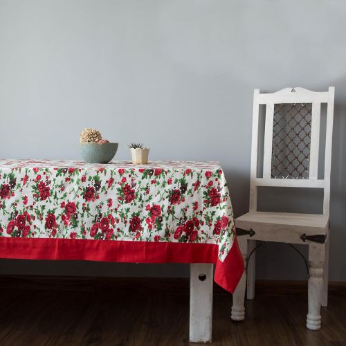  ShalinIndia Colorful Small Rectangular Outdoor Tablecloth Cotton Spring 60 X 84 Inches, Maroon Border