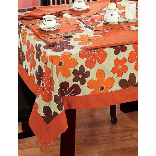  ShalinIndia Ivory Table Cover for Square Dining Table 4 Seater Floral Design with 4 Napkins 1 Runner 60x60 Inch Cotton